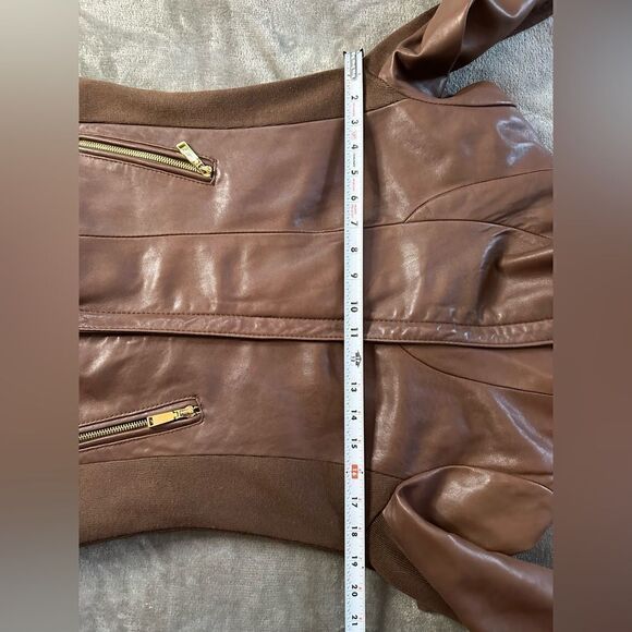 Tahari Lamb Leather Brown Moto Jacket sz M - Picture 10 of 15